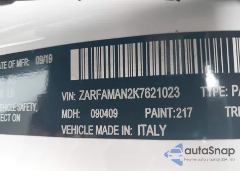 2019 Alfa Romeo Giulia Rwd z USA, uszkodzony, nr VIN ZARFAMAN2K7621023